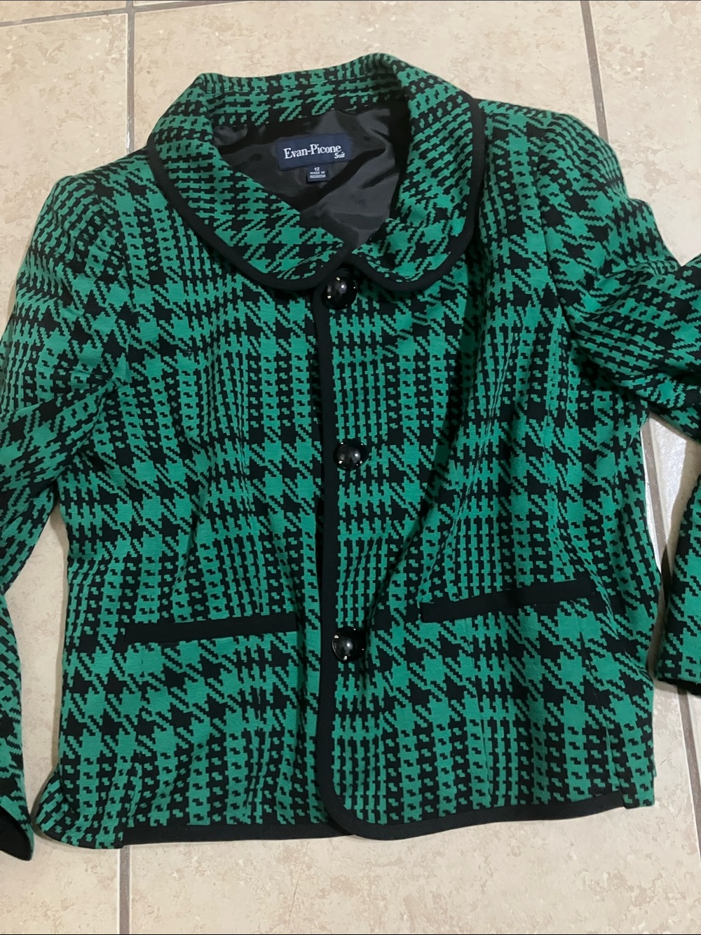 Evan Picone Green & Black Houndstooth Cropped Jacket